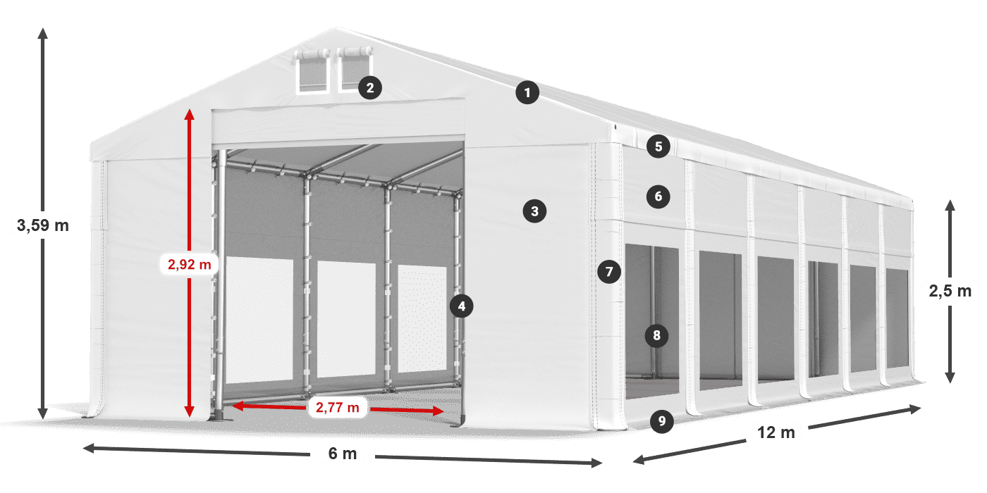 Tető: FR 620 PVC Falak: MS 580 PVC 2,5 m jelmagyarázat