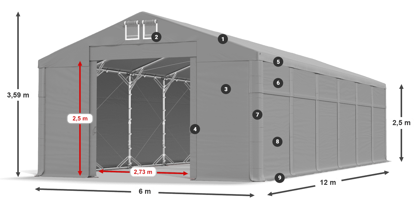 Tető: FR 620 PVC Falak: SD 500 PVC 2,5 m jelmagyarázat
