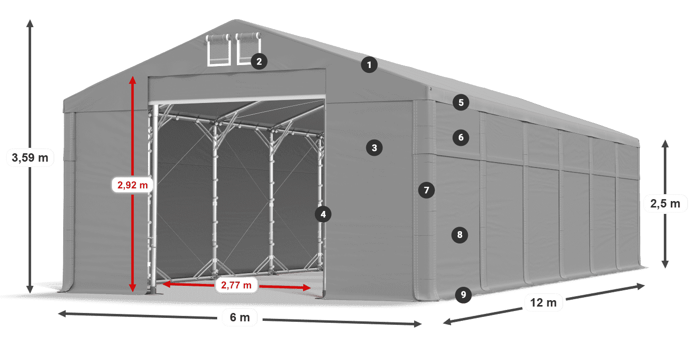 Tető: FR 620 PVC Falak: SD 500 PVC 2,5 m jelmagyarázat
