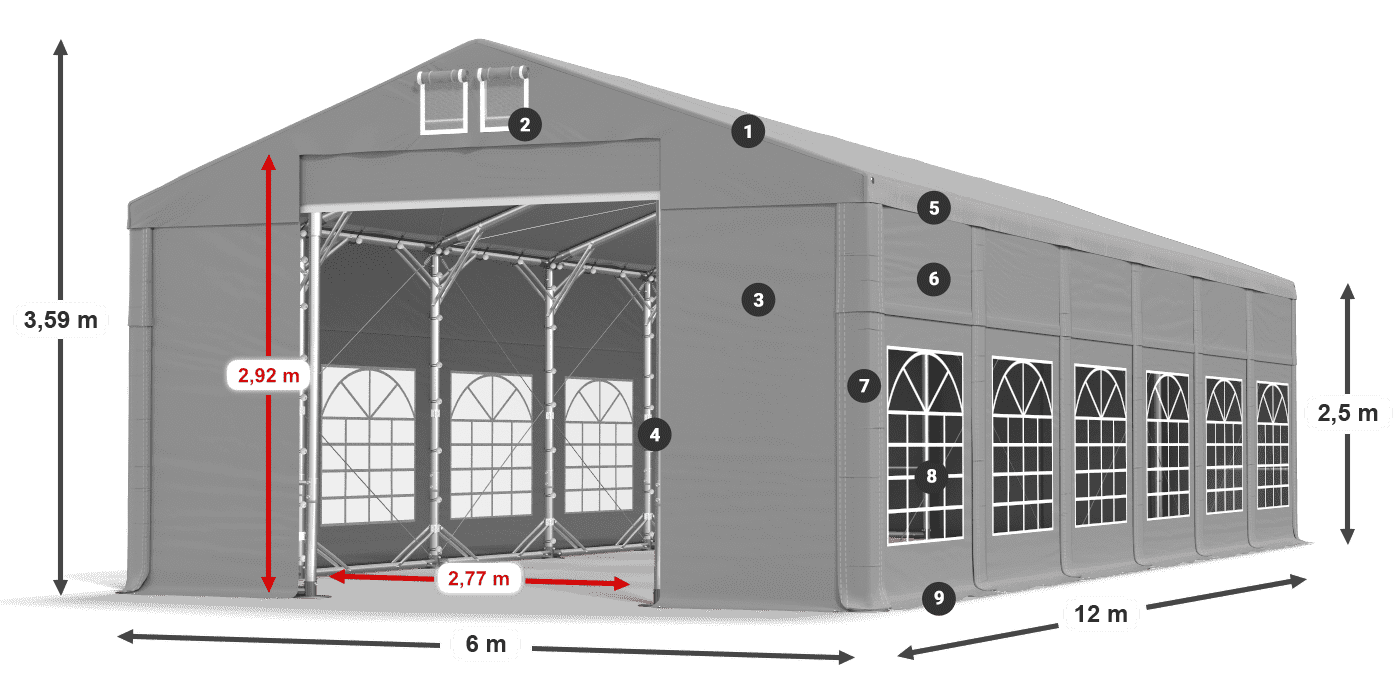 Tető: FR 620 PVC Falak: SD 500 PVC 2,5 m jelmagyarázat