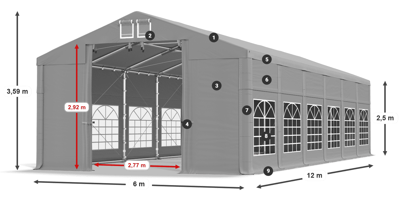 Tető: FR 620 PVC Falak: SD 500 PVC 2,5 m jelmagyarázat