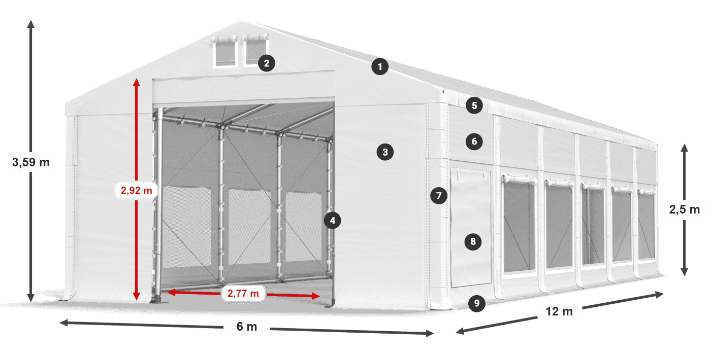 Tető: FR 620 PVC Falak: SD 500 PVC 2,5 m jelmagyarázat
