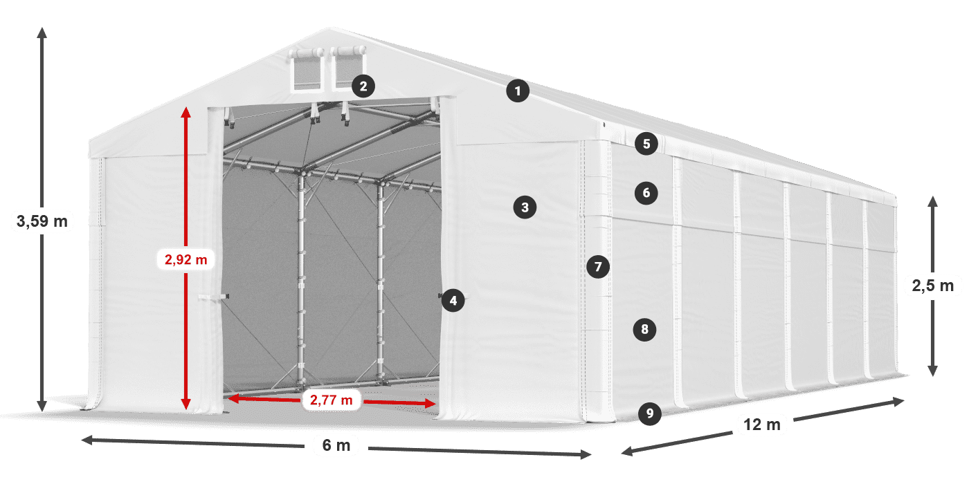 Tető: MS 580 PVC Falak: FR 620 PVC 2,5 m jelmagyarázat