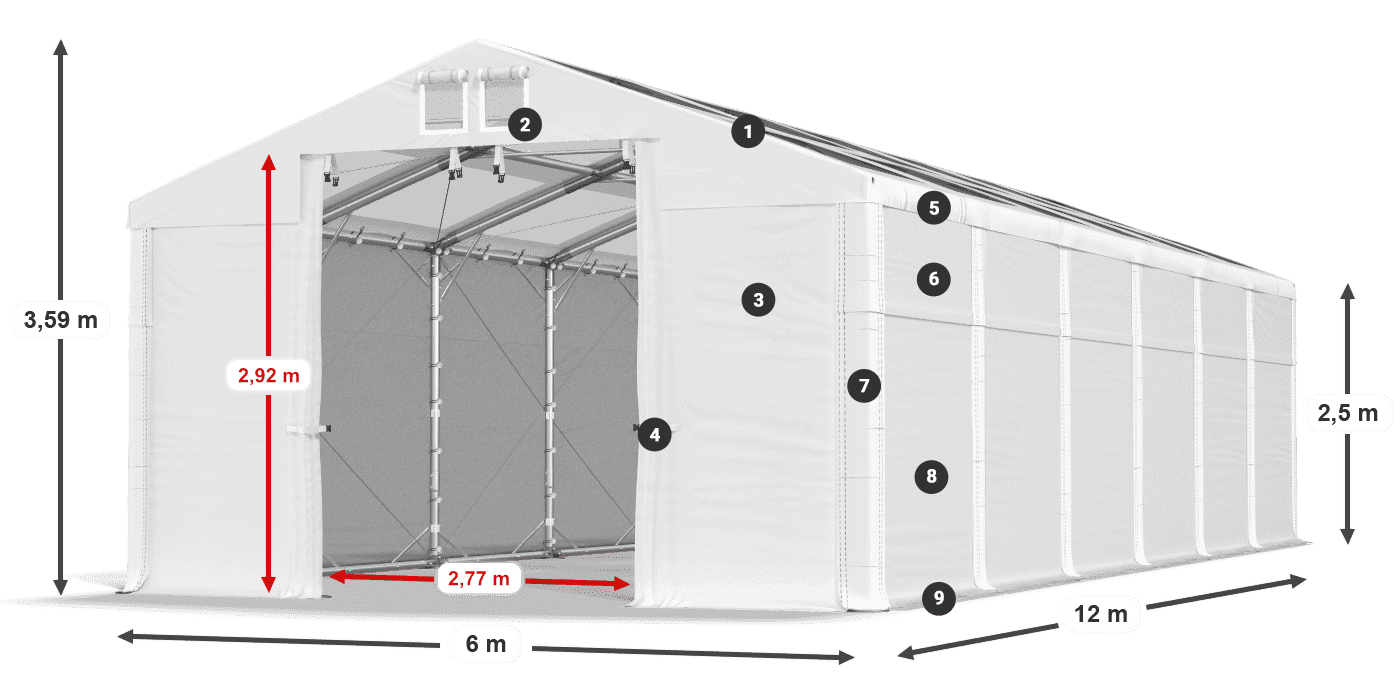 Tető: MS T 580 PVC Falak: FR 620 PVC 2,5 m jelmagyarázat