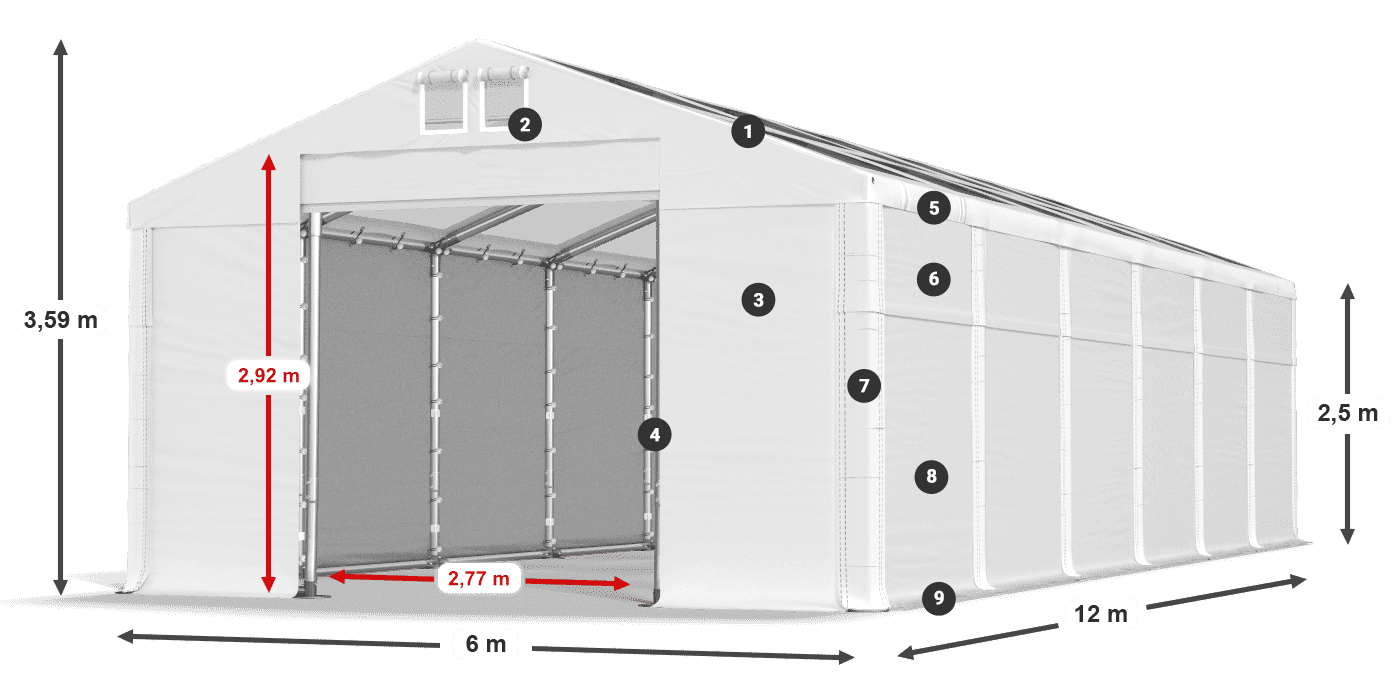 Tető: MS T 580 PVC Falak: FR 620 PVC 2,5 m jelmagyarázat