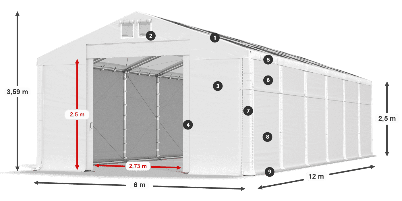 Tető: MS T 580 PVC Falak: FR 620 PVC 2,5 m jelmagyarázat