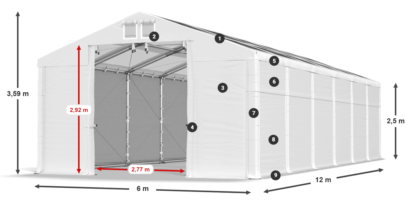 Tető: MS T 580 PVC Falak: FR 620 PVC 2,5 m jelmagyarázat