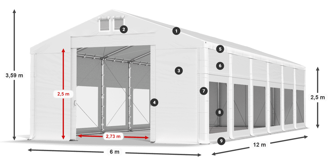 Tető: MS 580 PVC Falak: MS 580 PVC 2,5 m jelmagyarázat