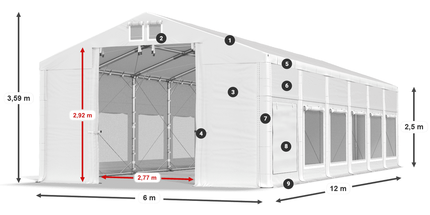 Tető: MS 580 PVC Falak: SD M 500 PVC 2,5 m jelmagyarázat