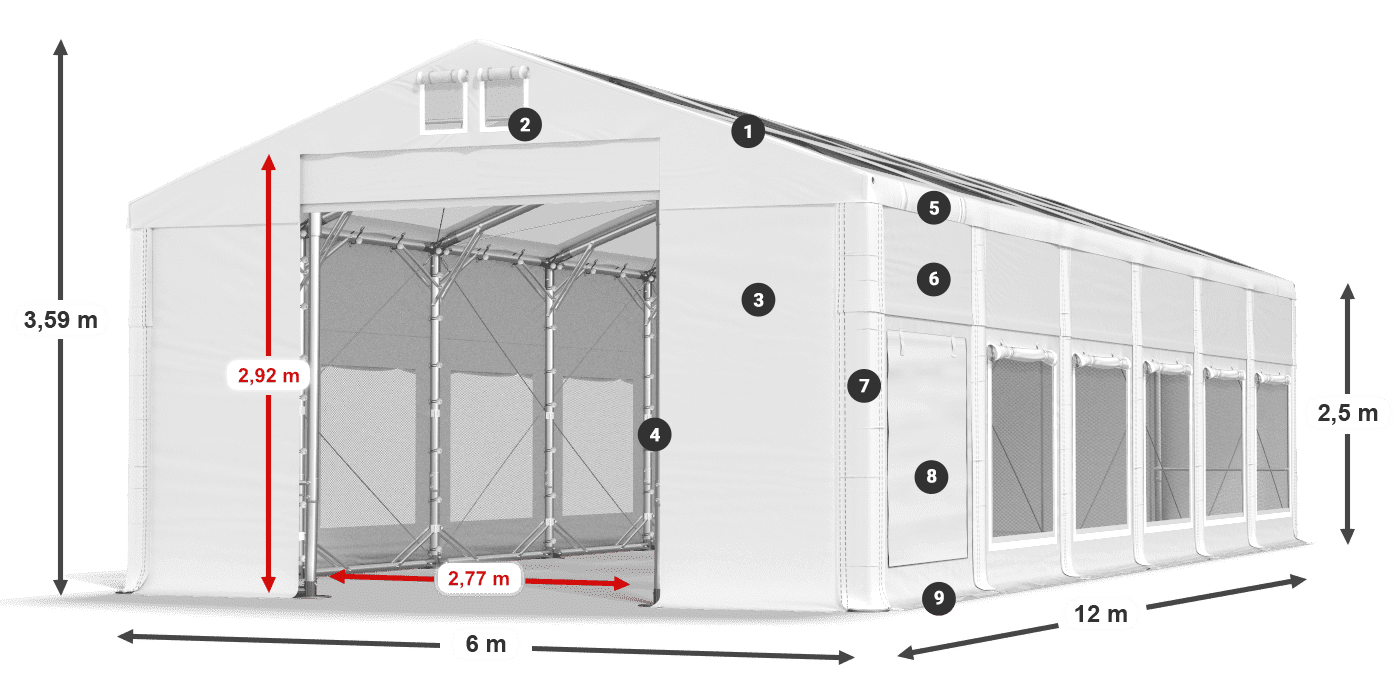 Tető: MS T 580 PVC Falak: SD M 500 PVC 2,5 m jelmagyarázat