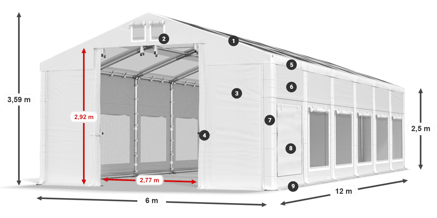 Tető: MS T 580 PVC Falak: SD M 500 PVC 2,5 m jelmagyarázat