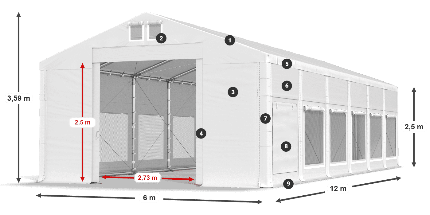 Tető: MS 580 PVC Falak: SD M 500 PVC 2,5 m jelmagyarázat