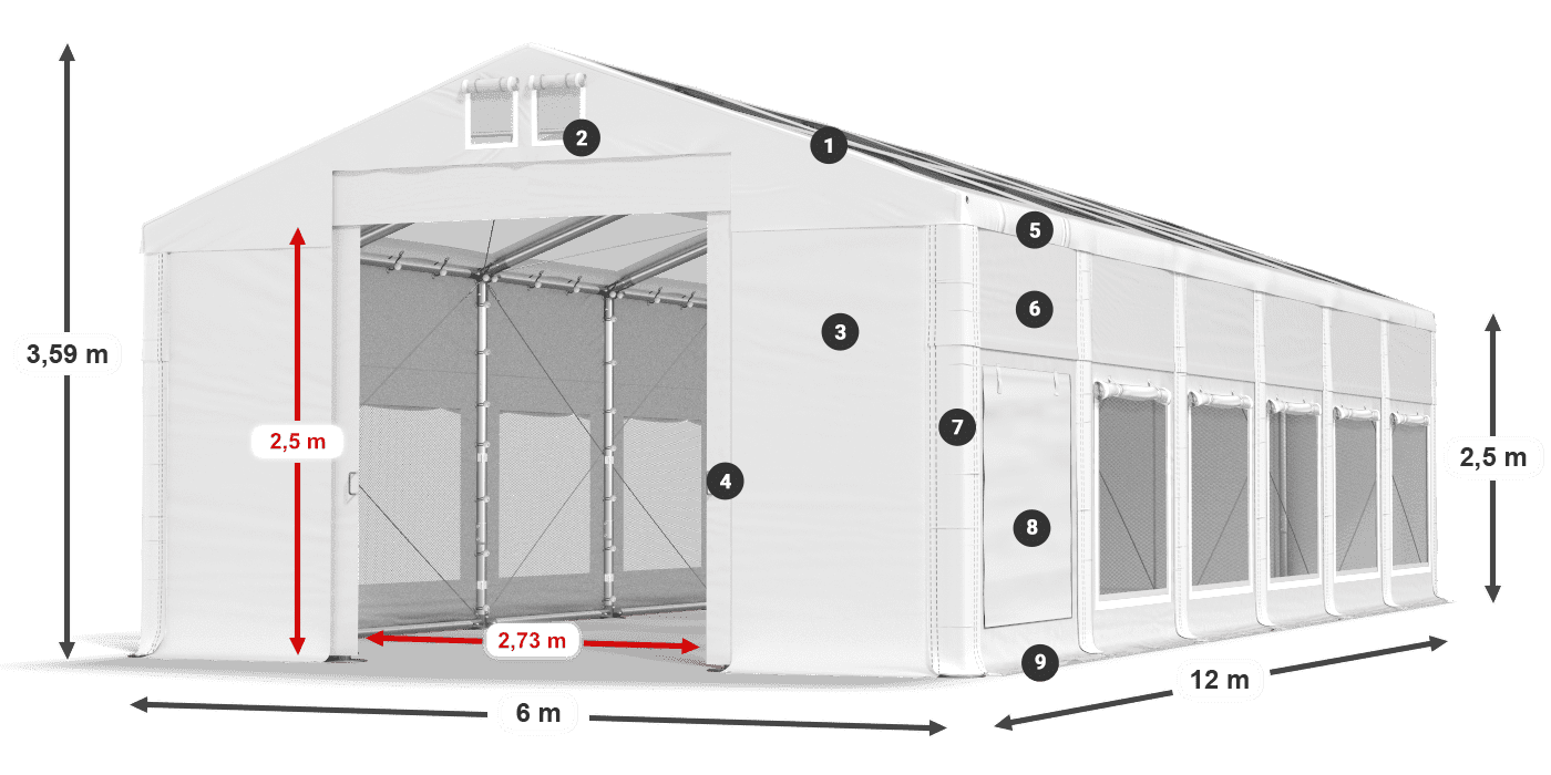Tető: MS T 580 PVC Falak: SD M 500 PVC 2,5 m jelmagyarázat