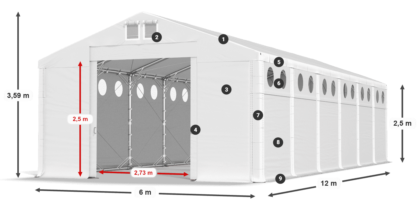 Tető: SD 560 PVC Falak: FR O 620 PVC legenda 2,5 m
