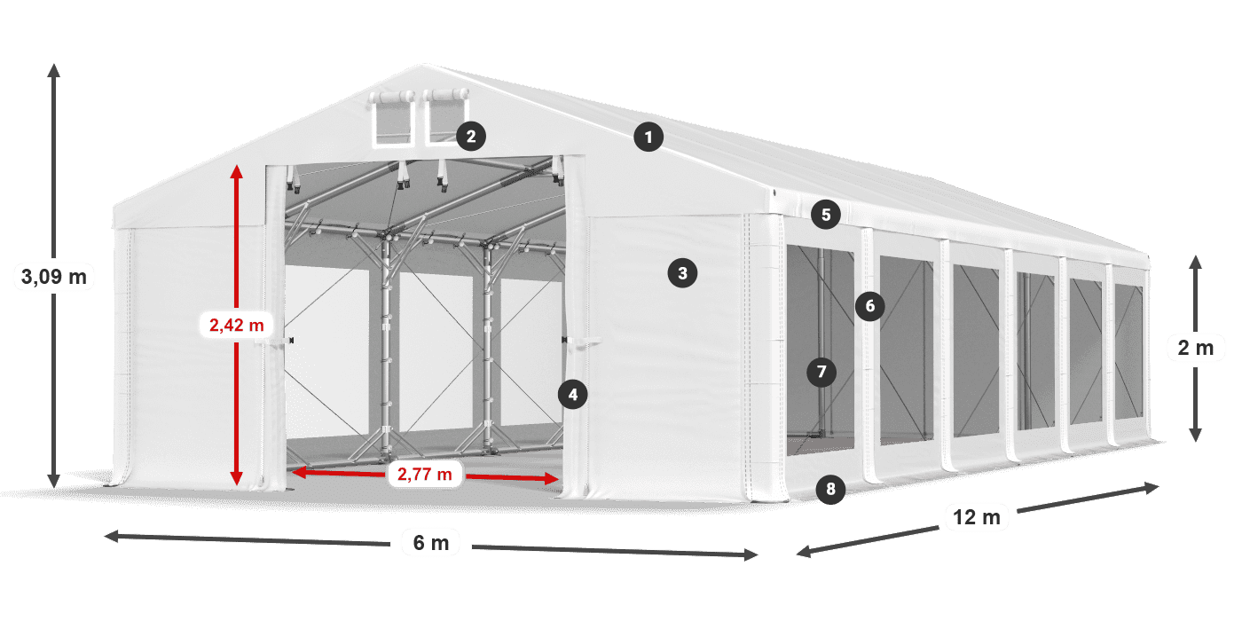 Tető: FR 620 PVC Falak: MS 580 PVC 2 m jelmagyarázat