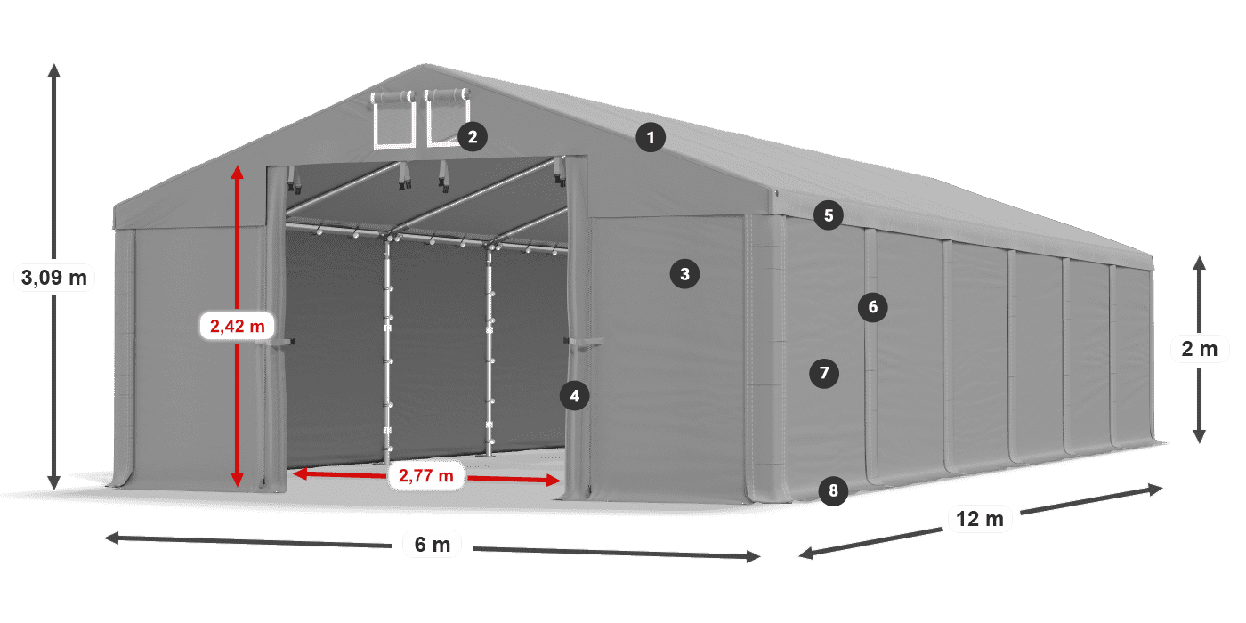 Tető: FR 620 PVC Falak: SD 580 PVC 2 m jelmagyarázat