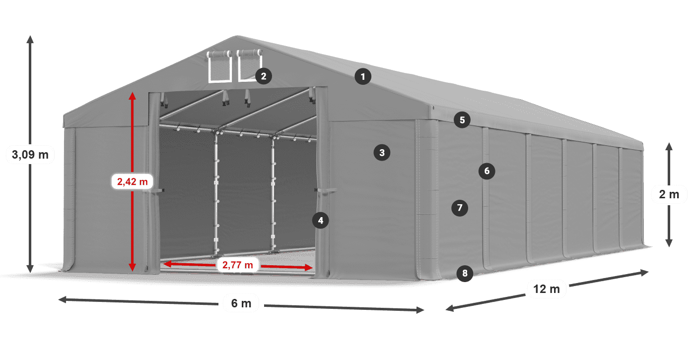 Tető: FR 620 PVC Falak: SD 580 PVC 2 m jelmagyarázat