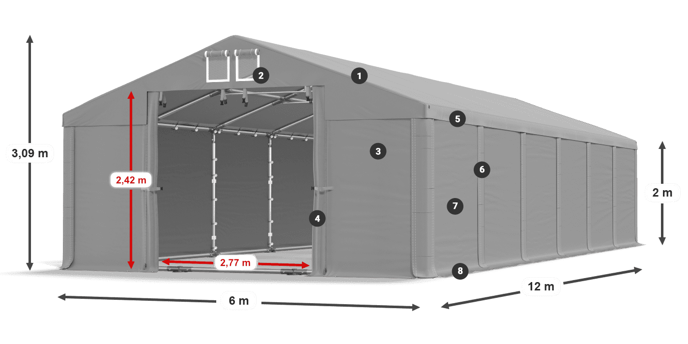 Tető: FR 620 PVC Falak: SD 580 PVC 2 m jelmagyarázat