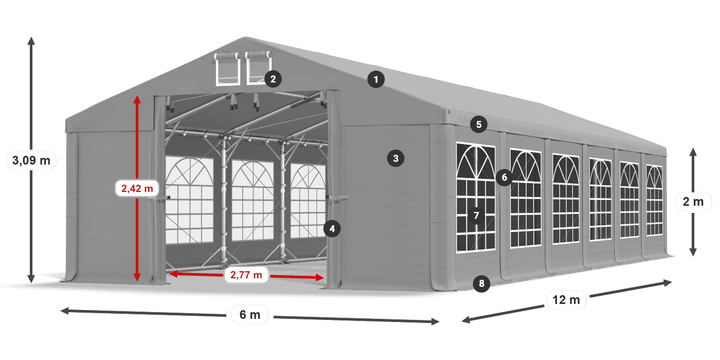 Tető: FR 620 PVC Falak: SD 500 PVC 2 m jelmagyarázat