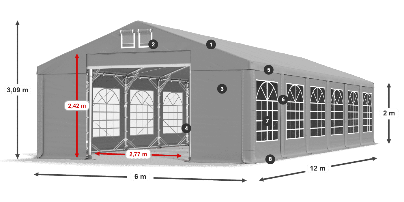 Tető: FR 620 PVC Falak: SD 500 PVC 2 m jelmagyarázat