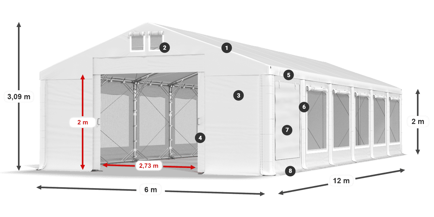 Tető: FR 620 PVC Falak: SD 500 PVC 2 m jelmagyarázat