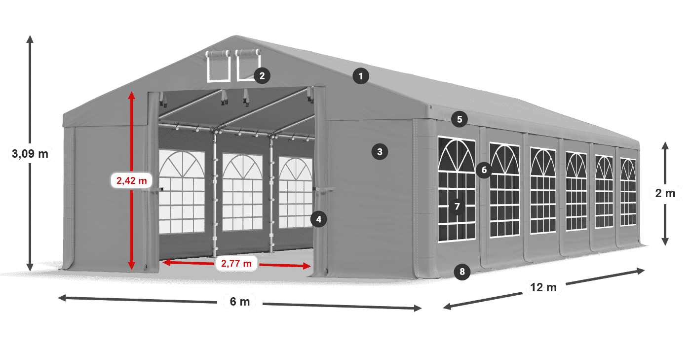 Tető: FR 620 PVC Falak: SD 500 PVC 2 m jelmagyarázat