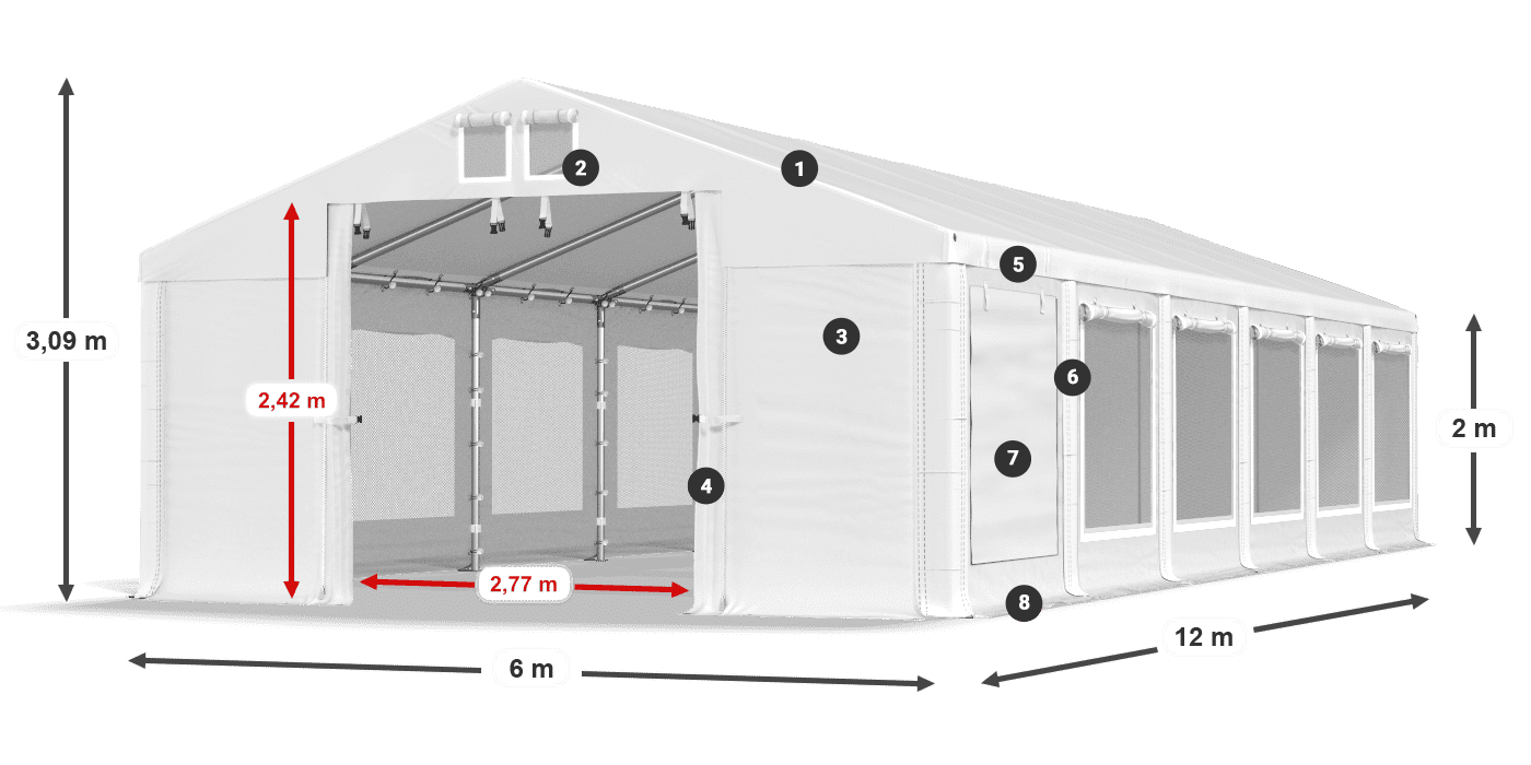 Tető: FR 620 PVC Falak: SD 500 PVC 2 m jelmagyarázat