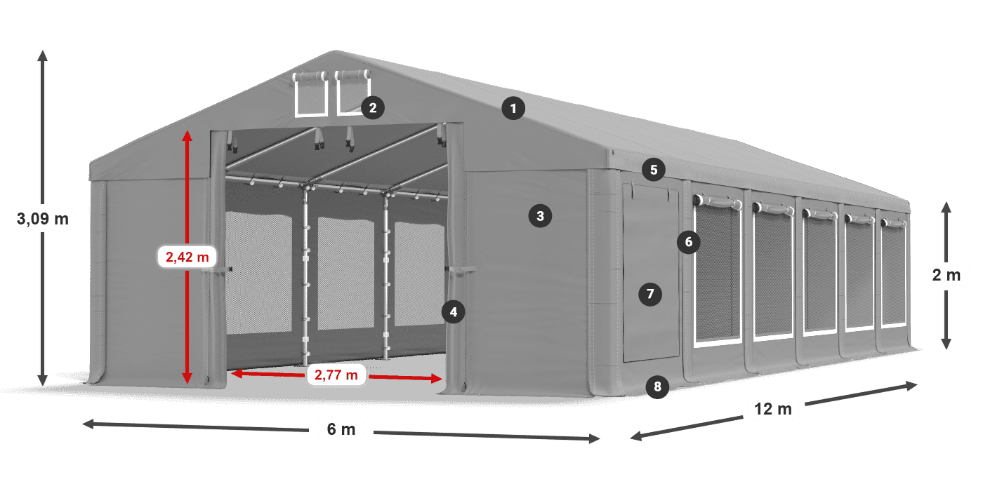 Tető: FR 620 PVC Falak: SD 500 PVC 2 m jelmagyarázat