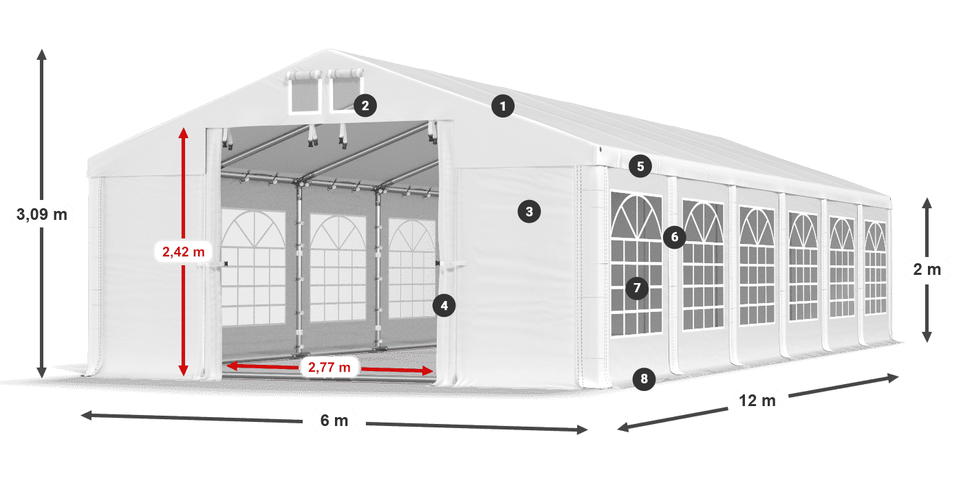 Tető: FR 620 PVC Falak: SD 500 PVC 2 m jelmagyarázat
