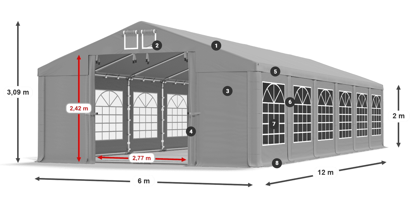 Tető: FR 620 PVC Falak: SD 500 PVC 2 m jelmagyarázat