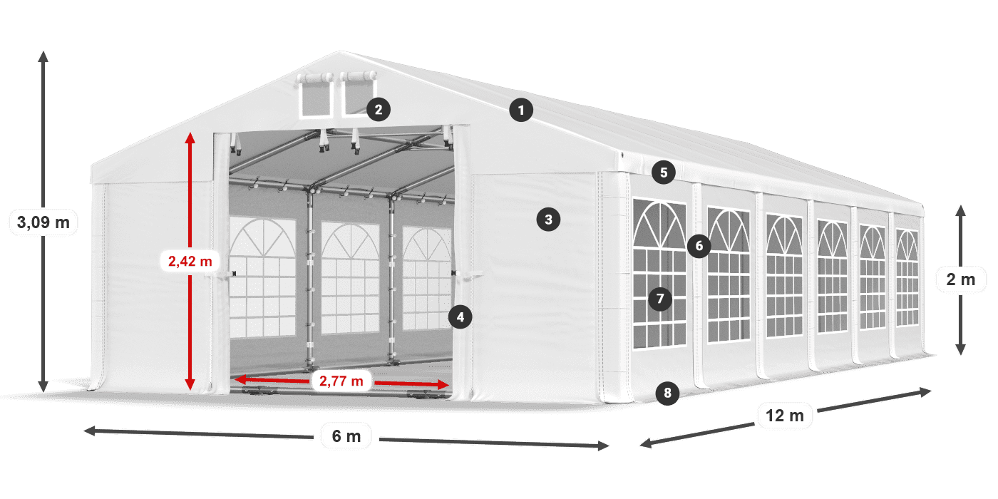 Tető: FR 620 PVC Falak: SD 500 PVC 2 m jelmagyarázat