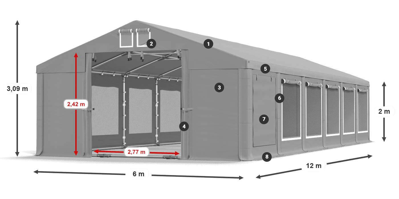 Tető: FR 620 PVC Falak: SD 500 PVC 2 m jelmagyarázat