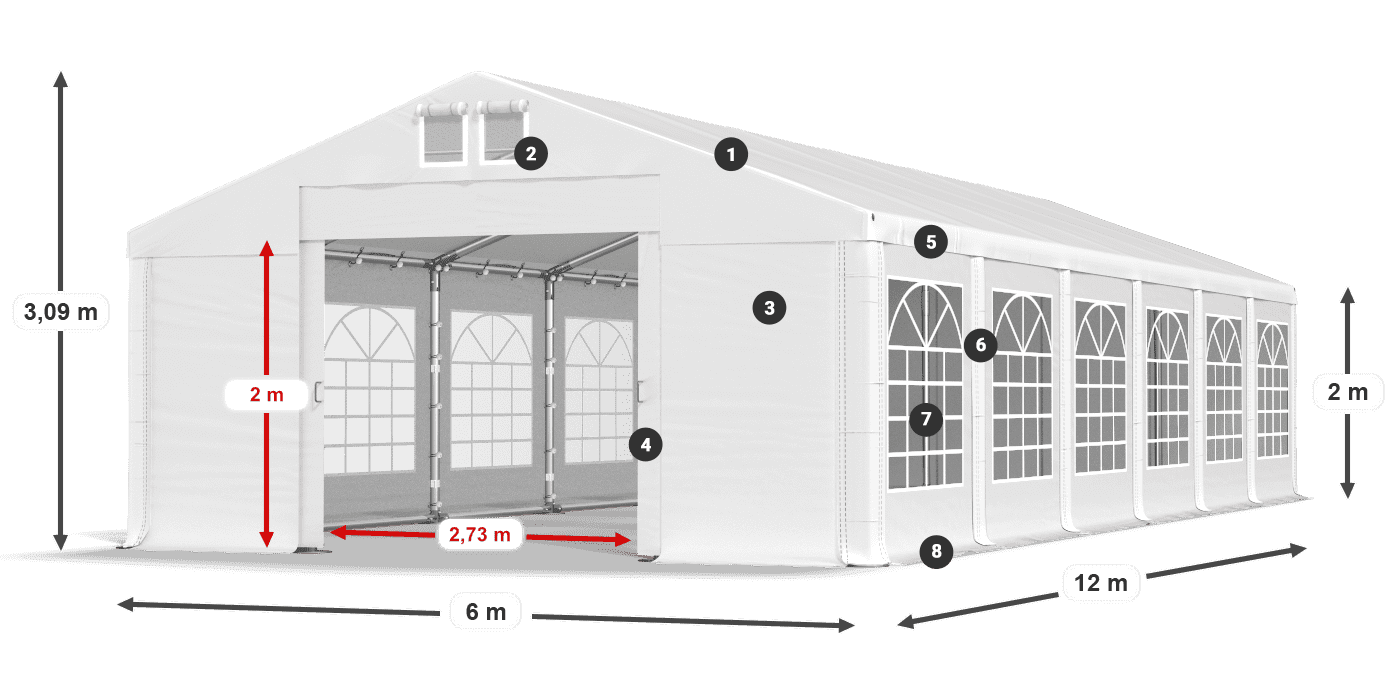 Tető: FR 620 PVC Falak: SD 500 PVC 2 m jelmagyarázat