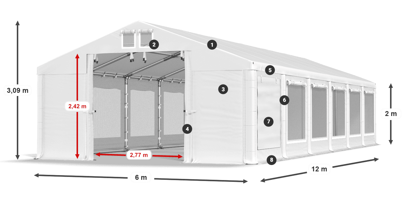 Tető: FR 620 PVC Falak: SD 500 PVC 2 m jelmagyarázat