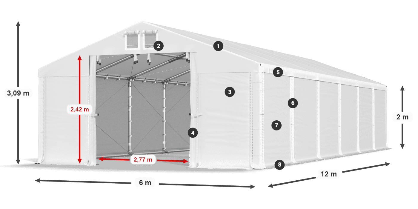 Tető: FR 620 PVC Falak: SD 500 PVC 2 m jelmagyarázat