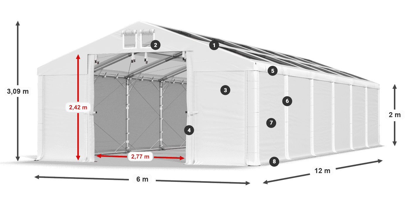 Tető: MS T 580 PVC Falak: FR 620 PVC 2 m jelmagyarázat
