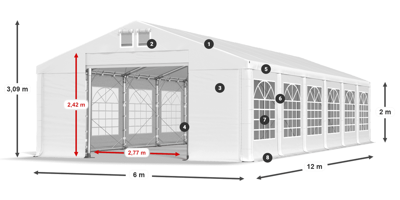 Tető: MS 580 PVC Falak: FR 620 PVC 2 m jelmagyarázat