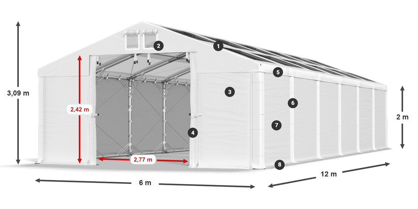Tető: MS T 580 PVC Falak: FR 620 PVC 2 m jelmagyarázat