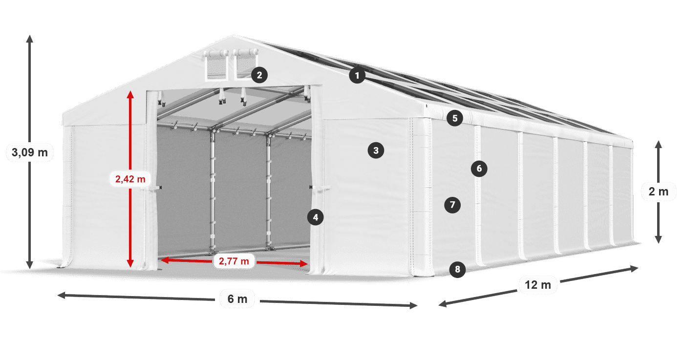 Tető: MS T 580 PVC Falak: FR 620 PVC 2 m jelmagyarázat