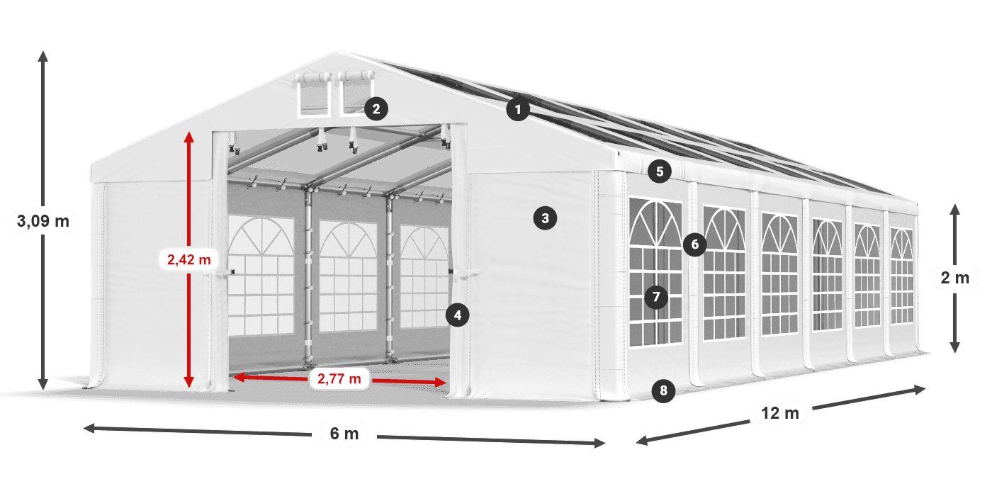 Tető: MS T 580 PVC Falak: FR 620 PVC 2 m jelmagyarázat