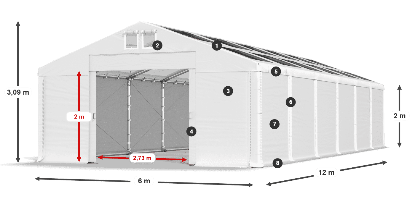 Tető: MS T 580 PVC Falak: FR 620 PVC 2 m jelmagyarázat