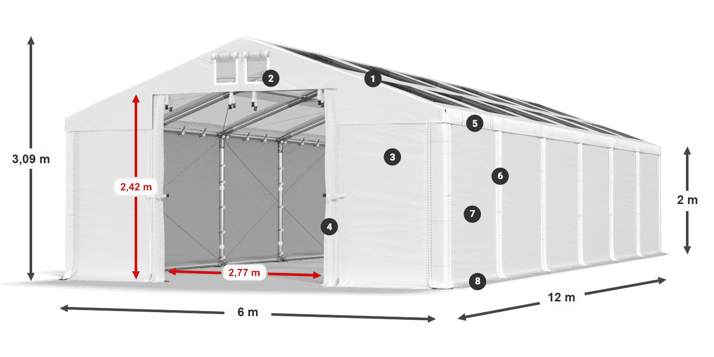 Tető: MS T 580 PVC Falak: FR 620 PVC 2 m jelmagyarázat