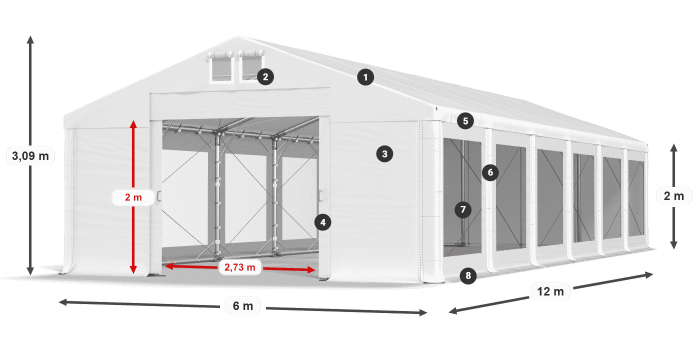 Tető: MS 580 PVC Falak: MS 580 PVC 2 m jelmagyarázat
