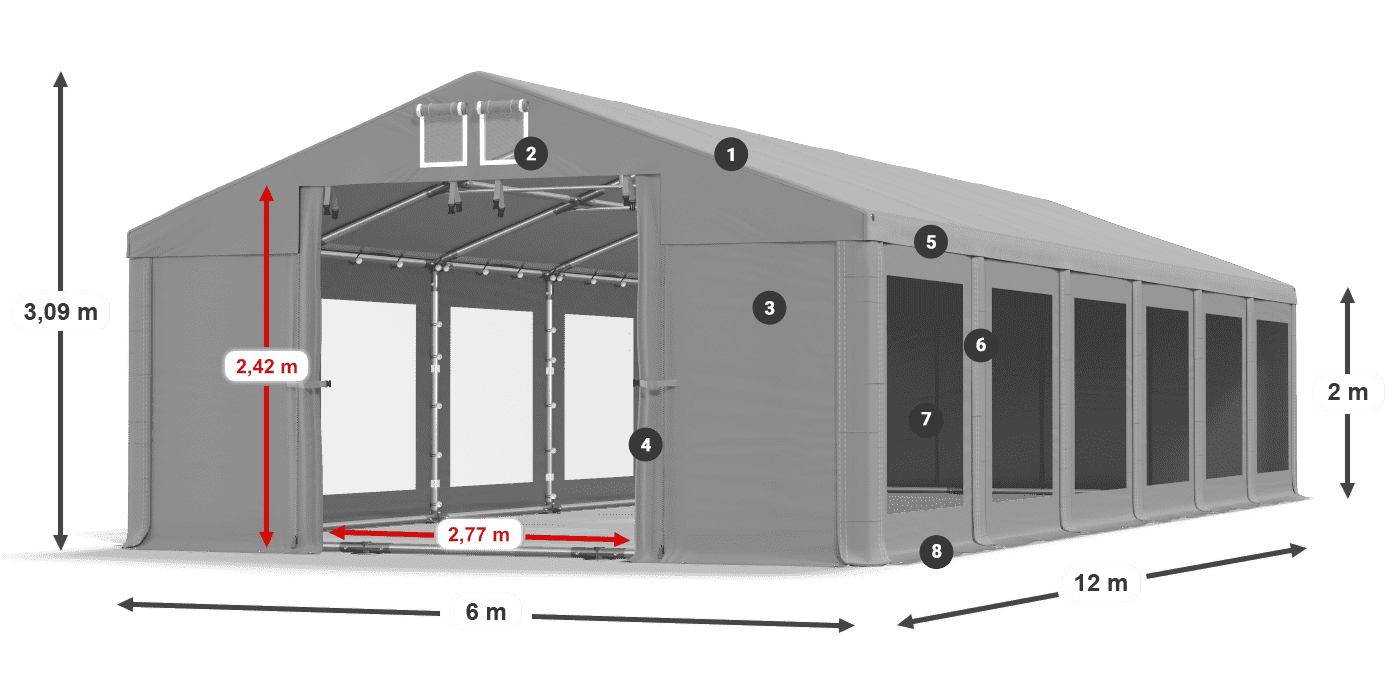 Tető: MS 580 PVC Falak: MS 580 PVC 2 m jelmagyarázat
