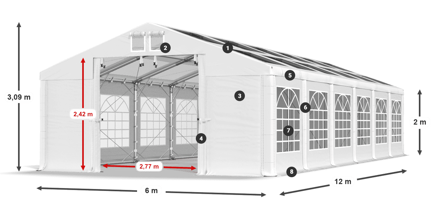 Tető: MS 580 PVC Falak: SD 500 PVC 2 m jelmagyarázat