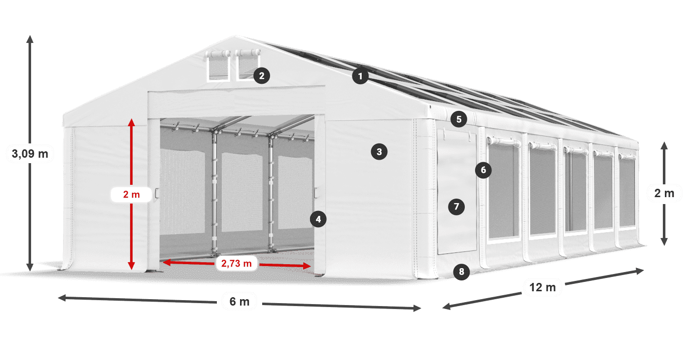 Tető: MS T 580 PVC Falak: SDM 500 PVC 2 m jelmagyarázat