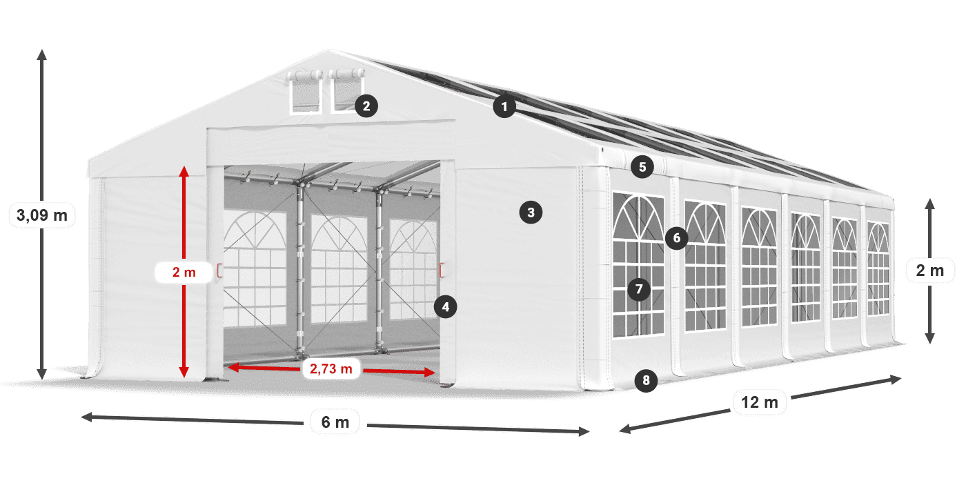 Tető: MS 580 PVC Falak: SD 500 PVC 2 m jelmagyarázat
