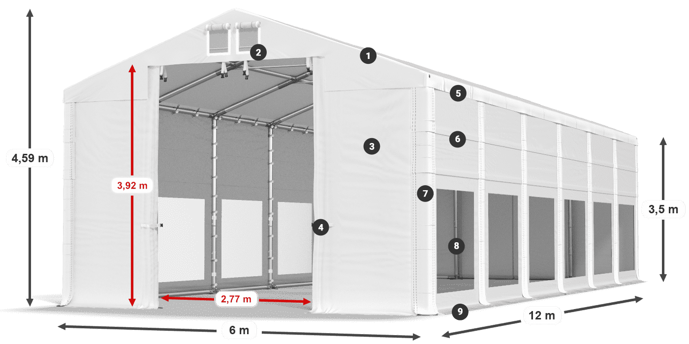 Tető: FR 620 PVC Falak: MS 580 PVC 3,5 m jelmagyarázat
