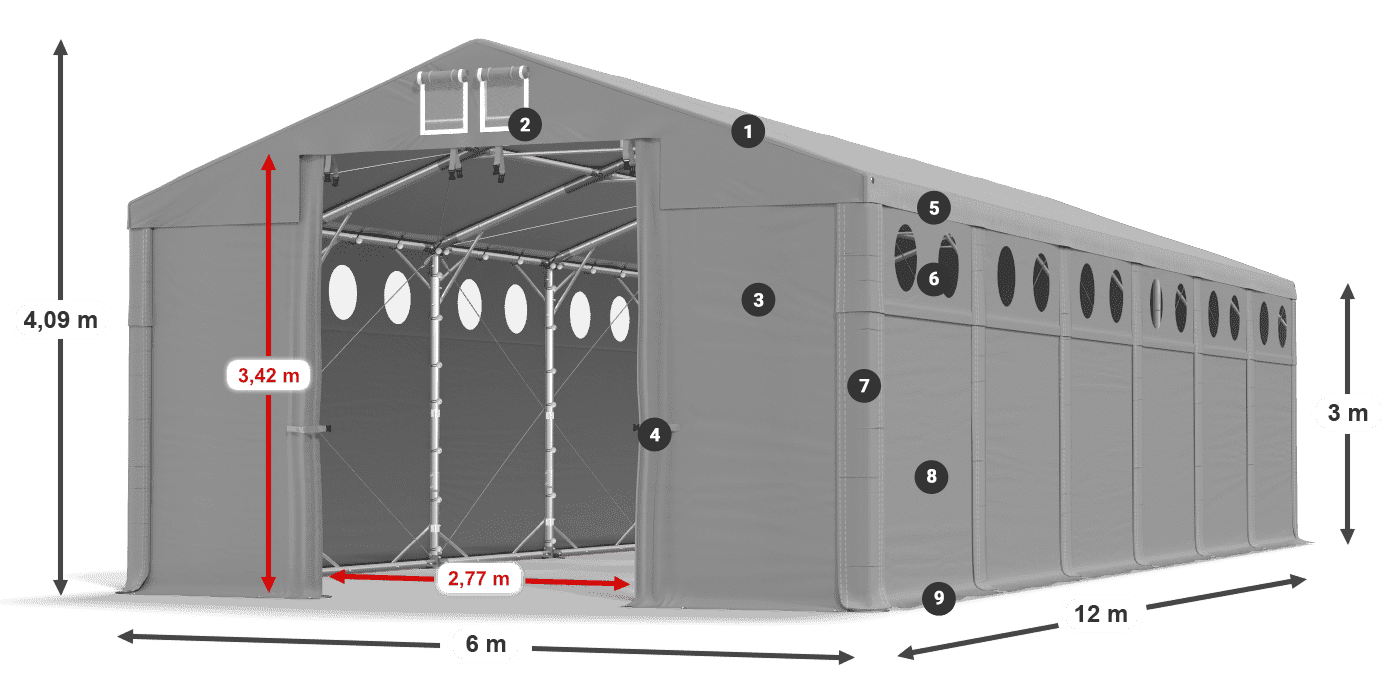 Tető: FR 620 PVC Falak: MS O 580 PVC 3 m jelmagyarázat