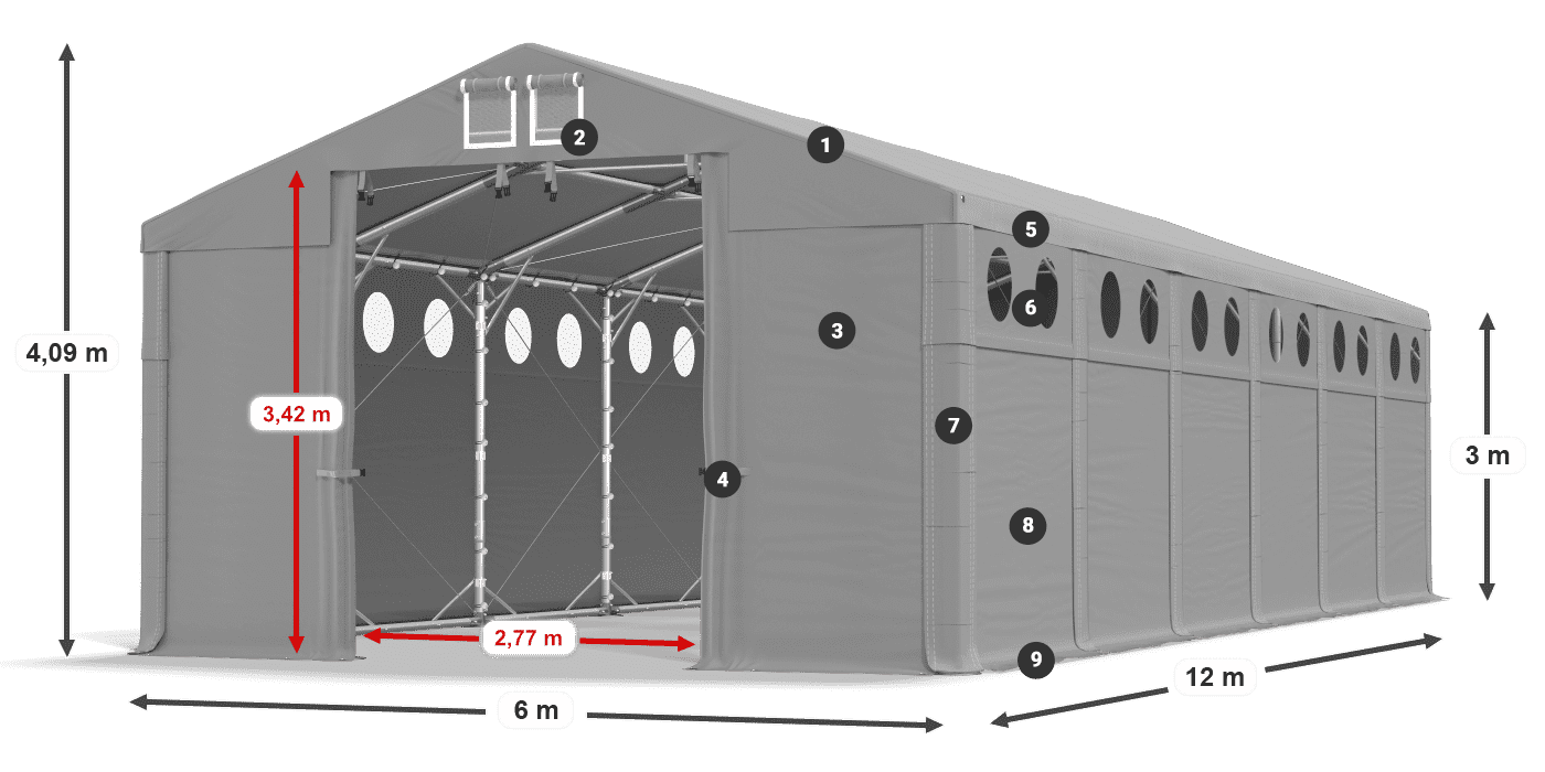Tető: FR 620 PVC Falak: SD O 500 PVC 3 m jelmagyarázat